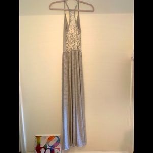 NWT Grey and White Striped Maxi Dress with adorable laced back. $4.99 Shipping